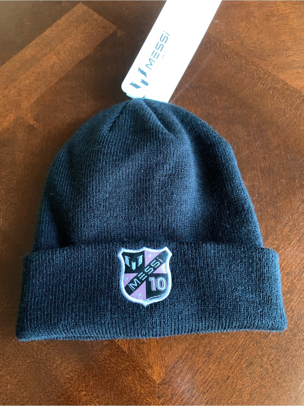 Messi Kids Black Beanie Hat with Crest